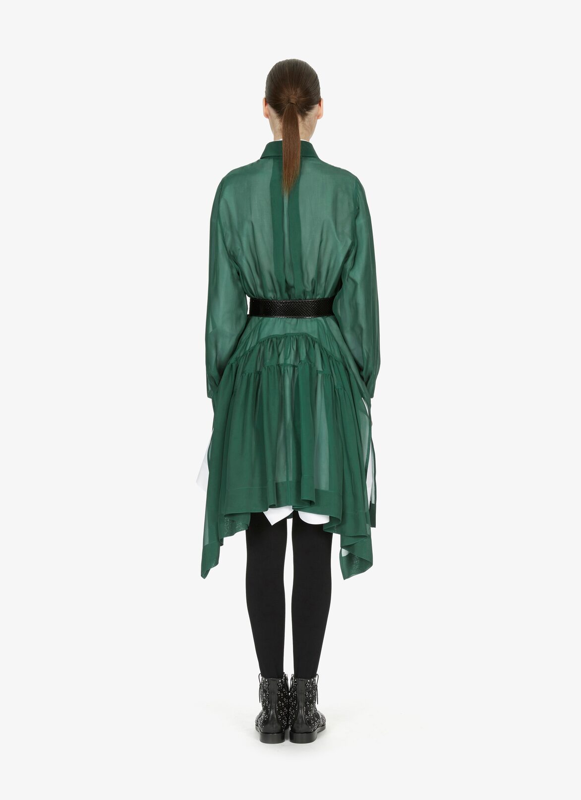 LONG SLEEVE DRESS MOUSSELINE GREEN EMPIRE ALAÏA GREEN  LONG SLEEVE DRESS MOUSSELINE GREEN EMPIRE